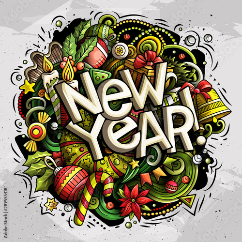 New Year doodles illustration objects and elements poster design