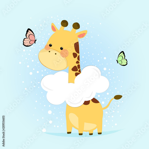 cute giraffe playing with cloud