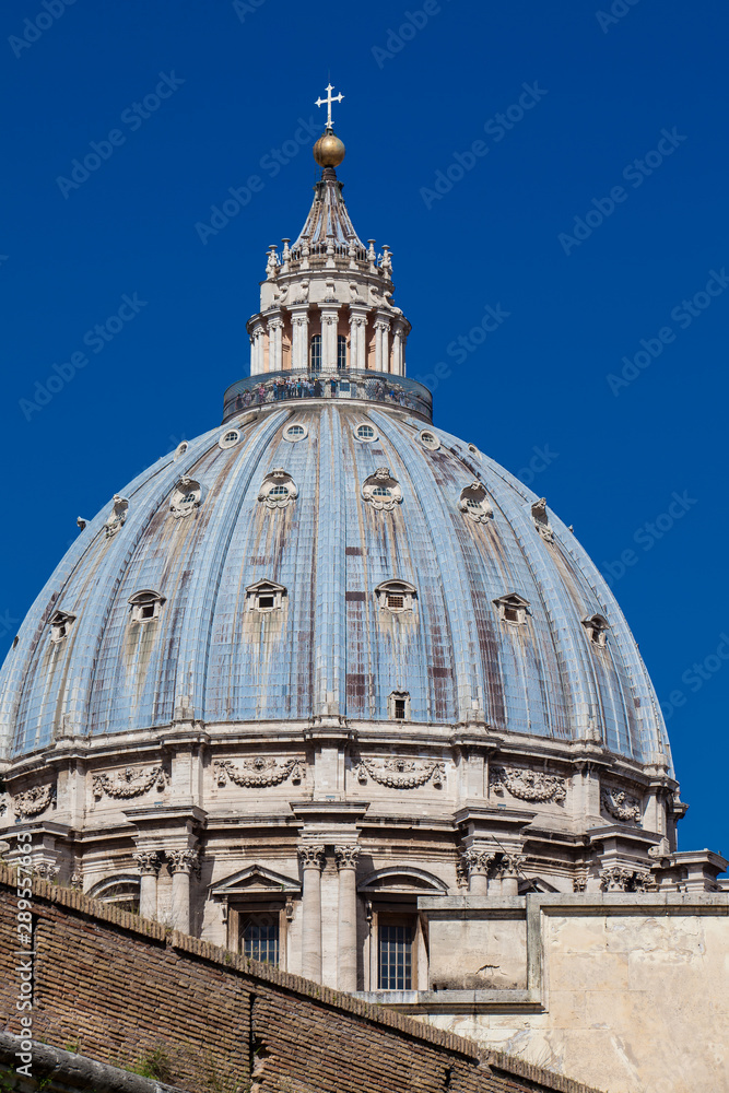 Dome of the Papal Basilica of St. Peter in the Vatican seen from the Viale Vaticano