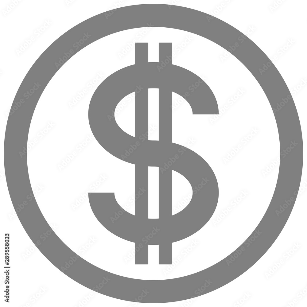 Dollar currency sign symbol - gray-silver-metal simple inside of circle, isolated - vector Dollar currency sign symbol - gray-silver-metal simple inside of circle, isolated - vector