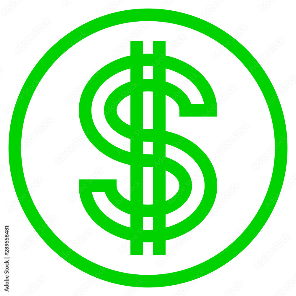 Dollar currency sign symbol - green simple outline inside of circle, isolated - vector Dollar currency sign symbol - green simple outline inside of circle, isolated - vector