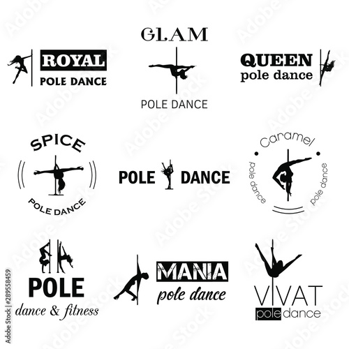 Vector pole dance logos set black on white background