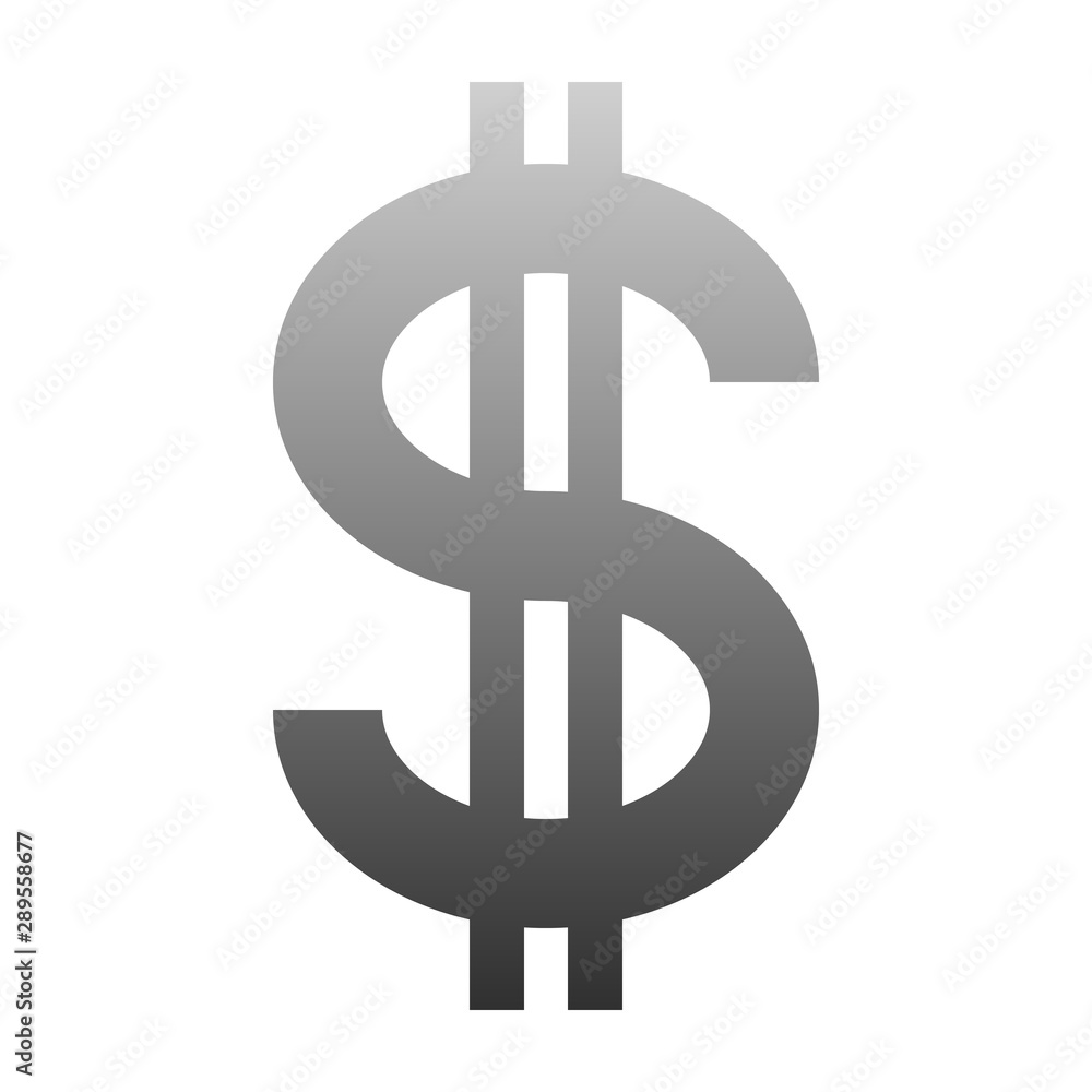 Dollar currency sign symbol - gray-silver-metal simple gradient, isolated - vector Dollar currency sign symbol - gray-silver-metal simple gradient, isolated - vector