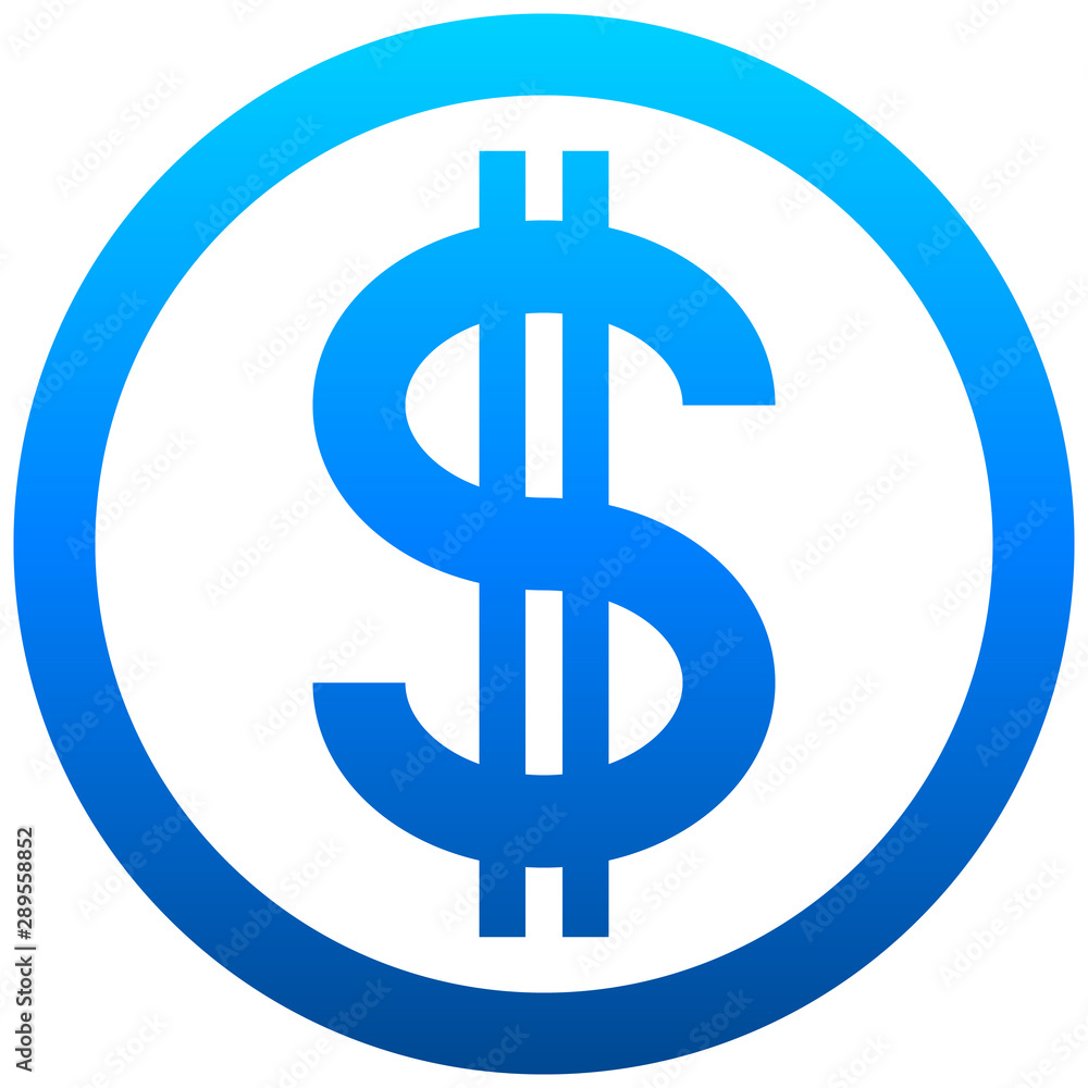 Dollar currency sign symbol - blue simple gradient inside of circle, isolated - vector Dollar currency sign symbol - blue simple gradient inside of circle, isolated - vector