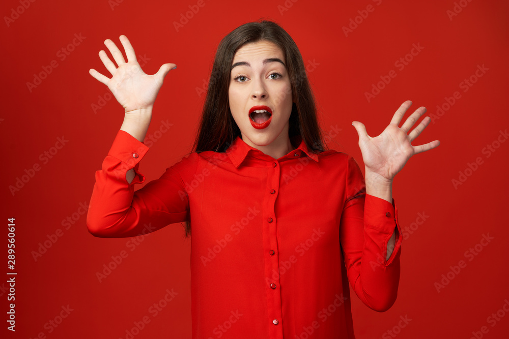 woman with hands up