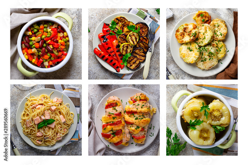 Food collage. Different homemade dishes