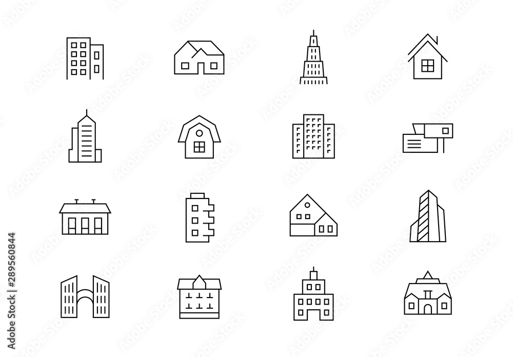 Buildings thin line vector icons. Editable stroke Buildings thin line vector icons. Editable stroke