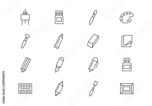 Art supplies thin line vector icons. Editable stroke