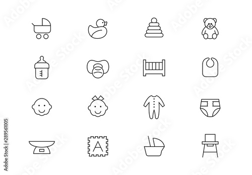 New baby thin line vector icons. Editable stroke