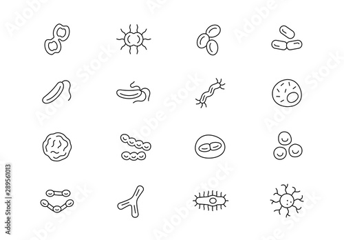 Bacteria and microbes thin line vector icons. Editable stroke