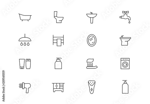 Bathroom thin line vector icons. Editable stroke