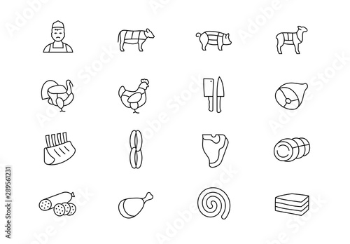 Butchery thin line vector icons. Editable stroke