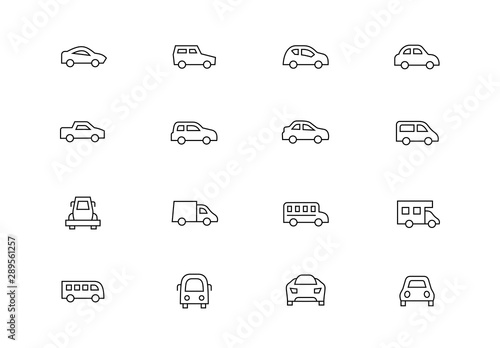 Cars thin line vector icons. Editable stroke