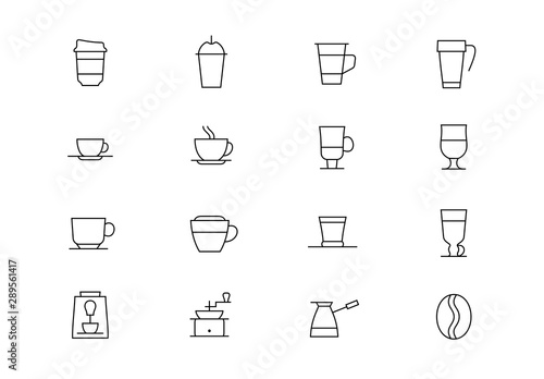 Coffee thin line vector icons. Editable stroke