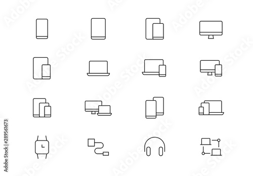 Electronic devices thin line vector icons. Editable stroke