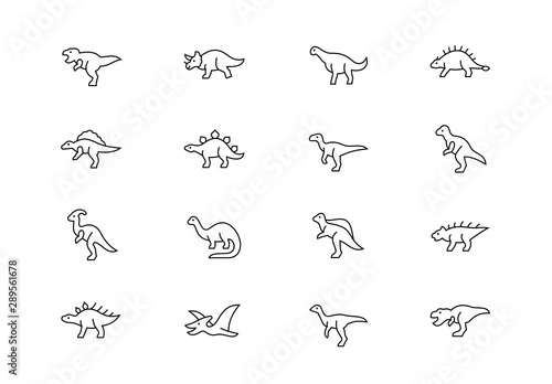 Fototapeta Naklejka Na Ścianę i Meble -  Dinosaurs thin line vector icons. Editable stroke