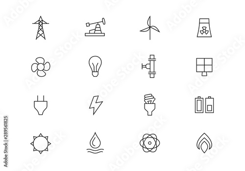 Fuel and power industries thin line vector icons. Editable stroke