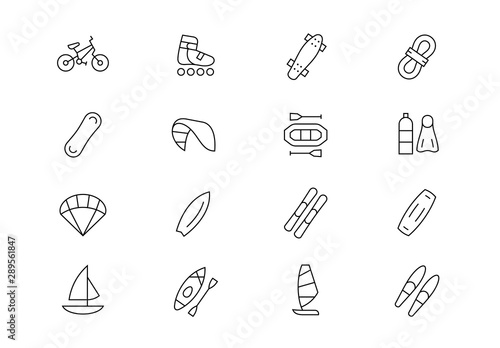 Extreme sports thin line vector icons. Editable stroke