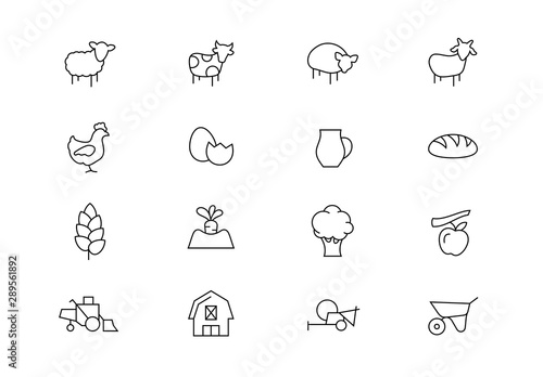 Farm thin line vector icons. Editable stroke
