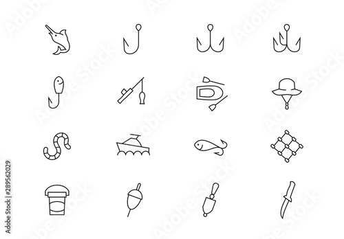 Fishing thin line vector icons. Editable stroke