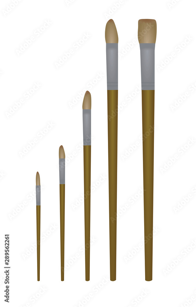 Wooden paint brush set. vector illustration Wooden paint brush set. vector illustration