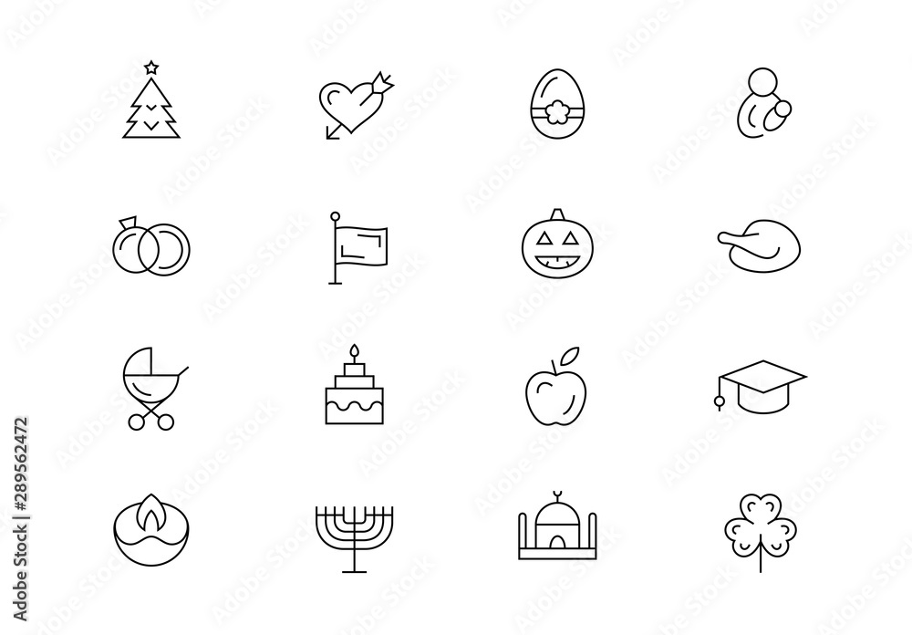 Holidays thin line vector icons. Editable stroke