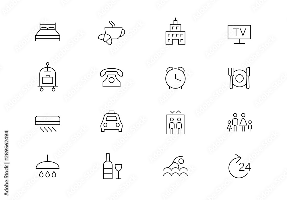 Hotel services thin line vector icons. Editable stroke Hotel services thin line vector icons. Editable stroke