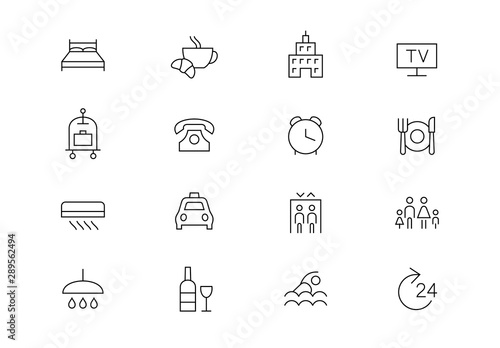 Hotel services thin line vector icons. Editable stroke