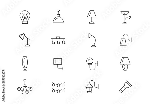 Lighting thin line vector icons. Editable stroke