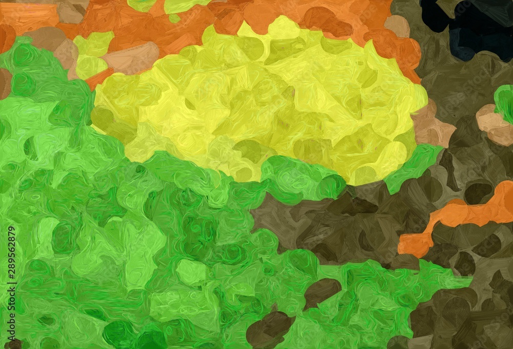 abstract creative painting style with moderate green, golden rod and very dark green colors