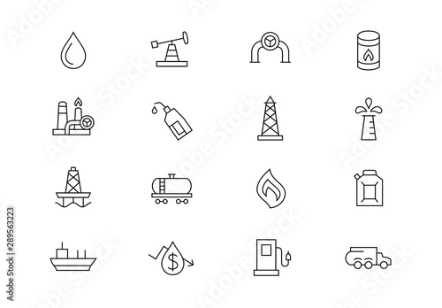 Oil industry thin line vector icons. Editable stroke