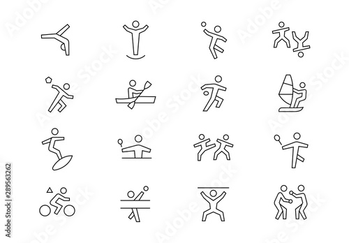 Sport kinds thin line vector icons. Editable stroke