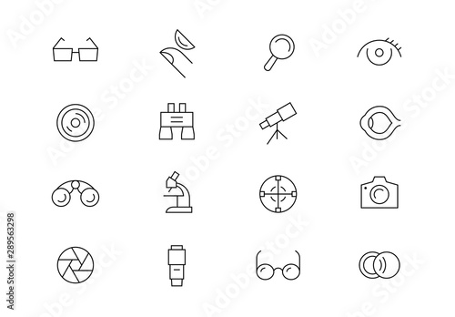 Optical thin line vector icons. Editable stroke