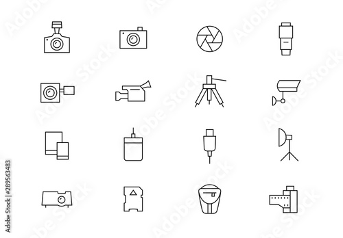 Photography equipment thin line vector icons