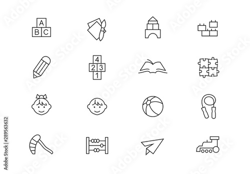 Preschool education thin line vector icons. Editable stroke