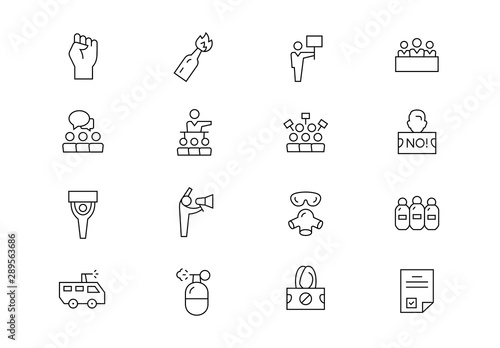 Social protest thin line vector icons. Editable stroke