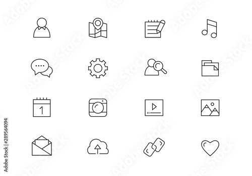 Social network thin line vector icons. Editable stroke