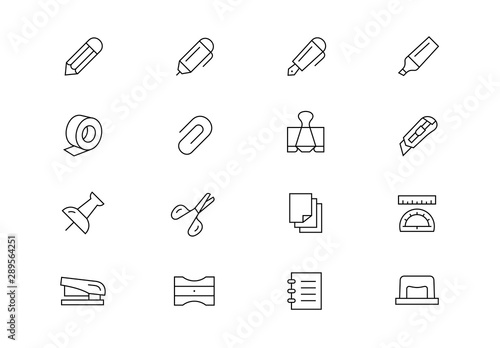 Stationery thin line vector icons. Editable stroke