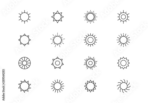 Sun thin line vector icons. Editable stroke