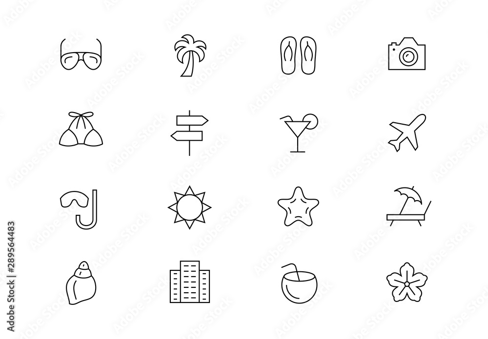 Vacations thin line vector icons. Editable stroke Vacations thin line vector icons. Editable stroke