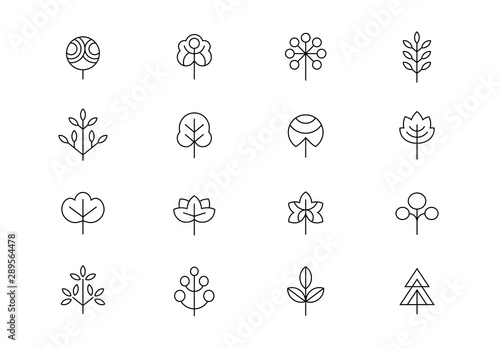 Trees thin line vector icons. Editable stroke