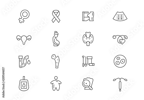 Woman's health thin line vector icons. Editable stroke