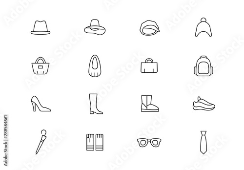 Fashion accessories thin line vector icons. Editable stroke