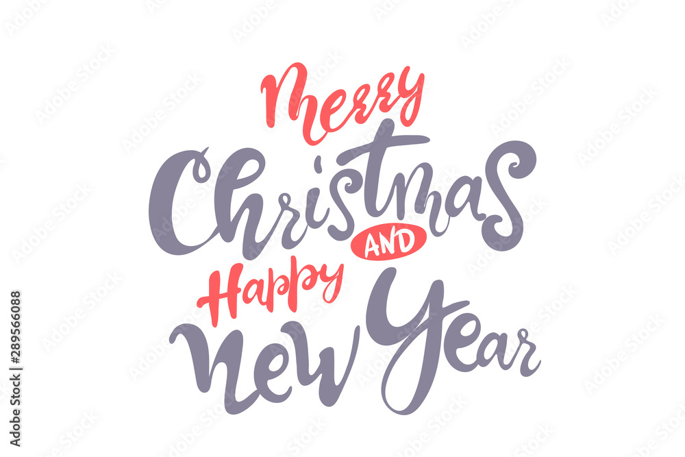 lettering Merry Christmas and Happy New Year. 2020 postcard with calligraphy text. hand drawing. white background red gray. isolated. lettering Merry Christmas and Happy New Year. 2020 postcard with calligraphy text. hand drawing. white background red gray. isolated.