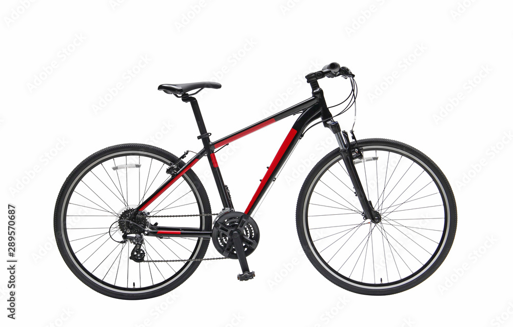 Mountain bicycle in black frame isolated on white background