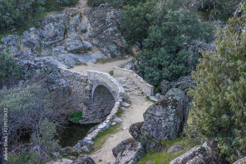 Puente del pasadero bridge. Navalagamella, Madrid, Spain. The origin is not clear, but it was presumably built during muslim domination of the Iberian peninsula.