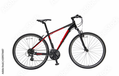 Mountain bicycle in black frame isolated on white background