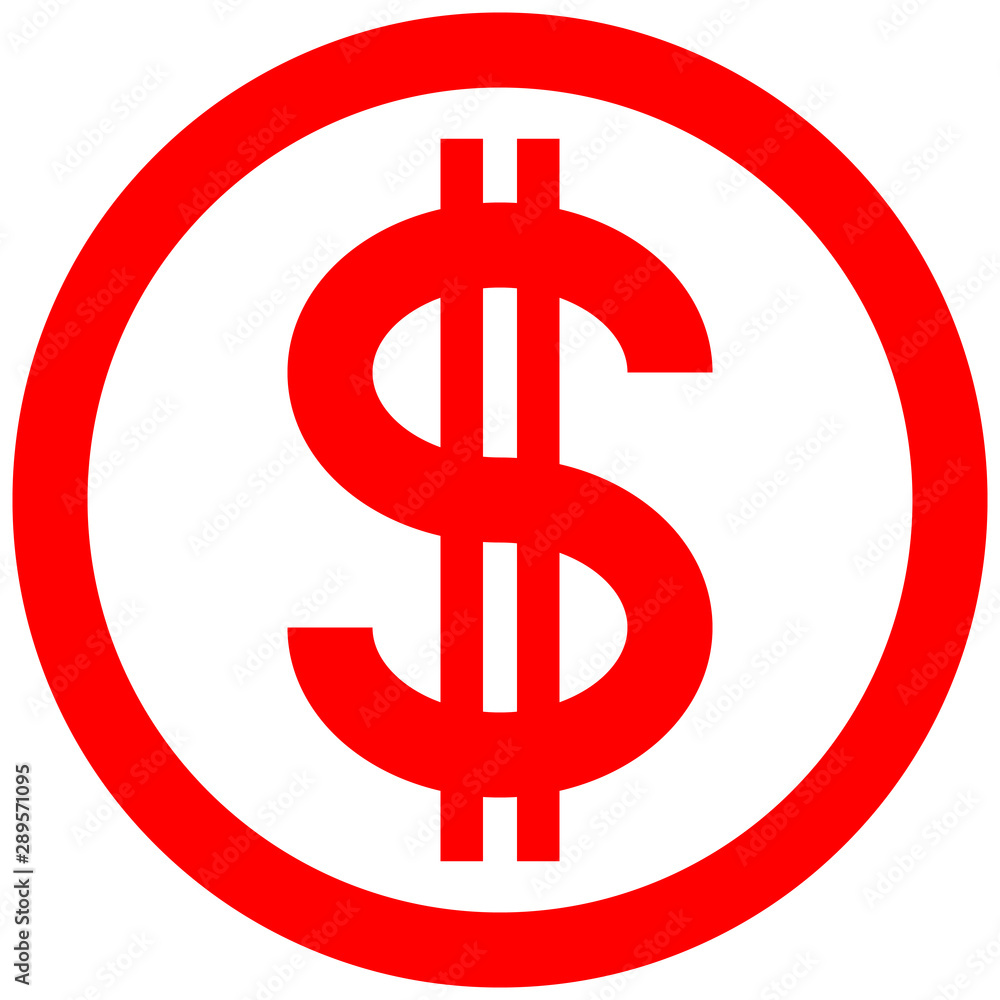 Dollar currency sign symbol - red simple inside of circle, isolated - vector Dollar currency sign symbol - red simple inside of circle, isolated - vector