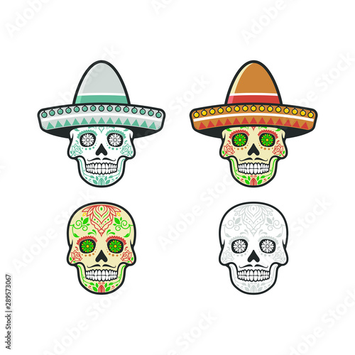 template logo sugar skull, mexican skull logo 