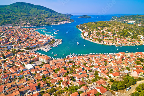 Bay of Vela Luka on Korcula island aerial view